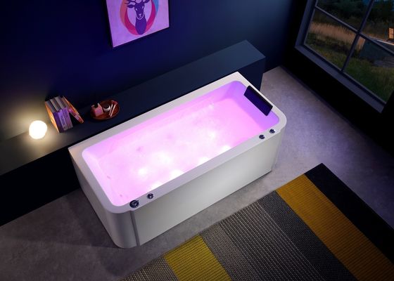 Massage Bathtub With Integrated Apron And Freestanding Chrome Waterfall Tap