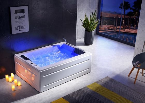 Ladodo E-8007 Two Person Acrylic Freestanding Rectangle Bathtub With Double Waterfall