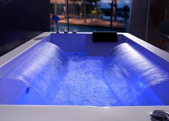 Ladodo E-8007 Two Person Acrylic Freestanding Rectangle Bathtub With Double Waterfall