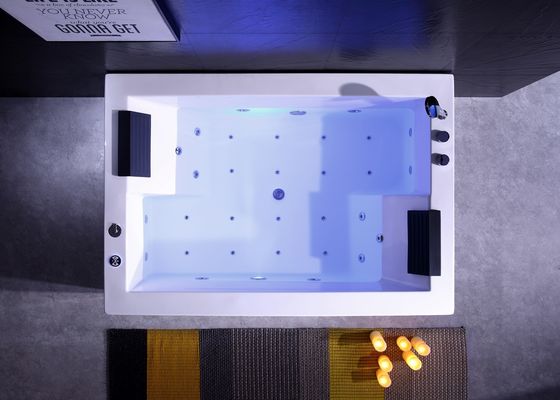 Ladodo E-8007 Two Person Acrylic Freestanding Rectangle Bathtub With Double Waterfall