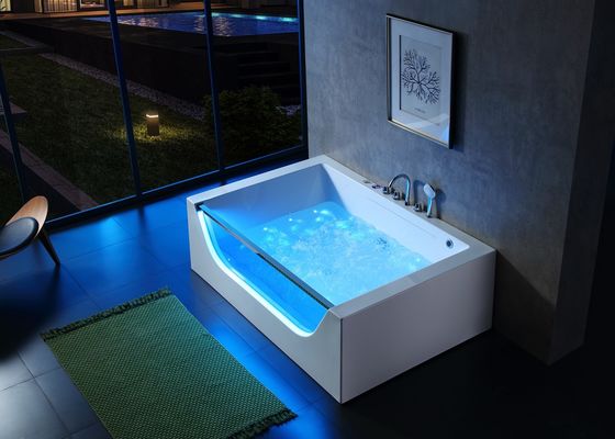 2 Person Front LED Glass Corner Bathtub With Massage Function
