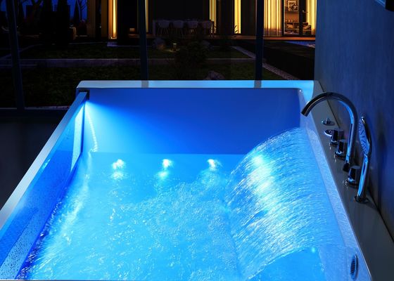 2 Person Front LED Glass Corner Bathtub With Massage Function