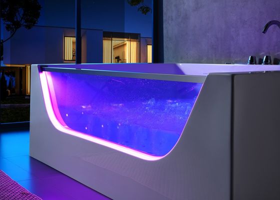 2 Person Front LED Glass Corner Bathtub With Massage Function