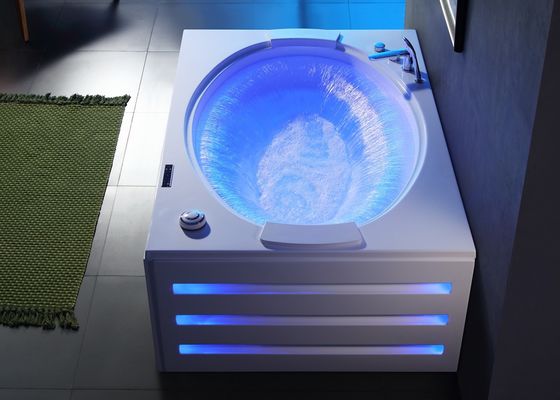Modern Rectangle Bathtub with Oval Waterfall and Double Soaking Tub