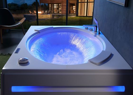 Modern Rectangle Bathtub with Oval Waterfall and Double Soaking Tub