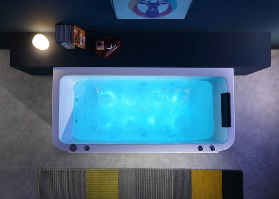 Massage Bathtub With Integrated Apron And Freestanding Chrome Waterfall Tap