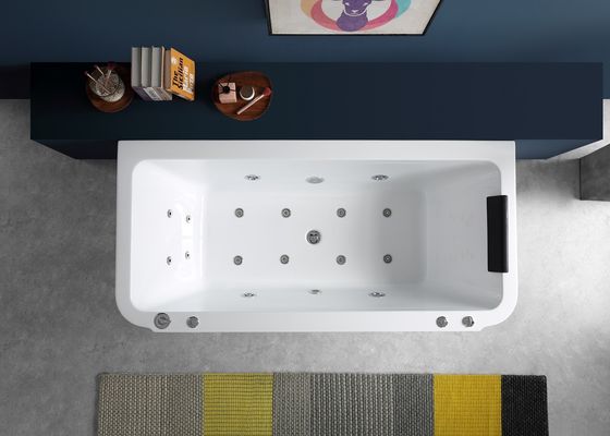 Massage Bathtub With Integrated Apron And Freestanding Chrome Waterfall Tap